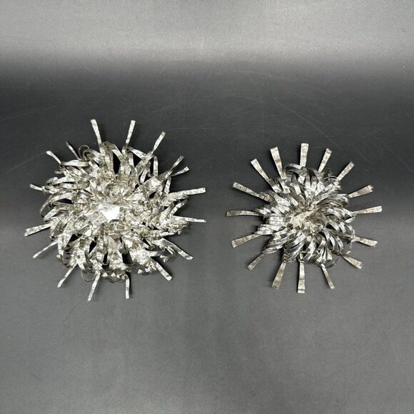 Vintage Atomic Starburst Christmas Ornaments Aluminum Handmade Set Of 2 Silver - Picture 2 of 8